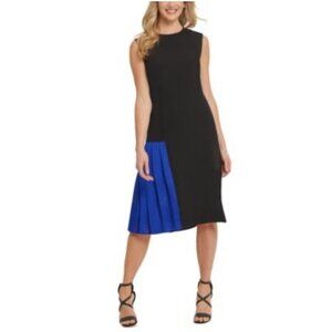 DKNY Dress Black Blue Panel 2 XS Crewneck Sleeveless Career Church NEW NWT